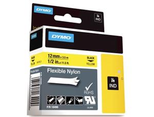 Tape DYMO Rhino nylon sort/gul 12mm 